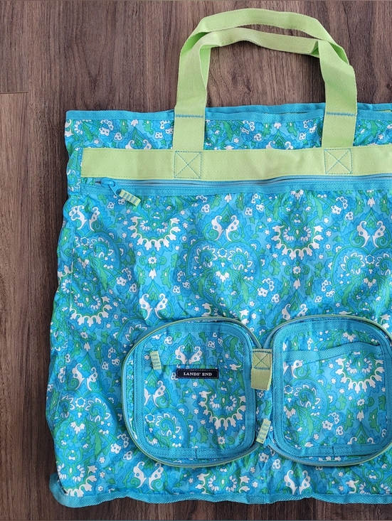 Lands' End Blue & Green Floral Travel/Grocery Pouch - Picture 7 of 11